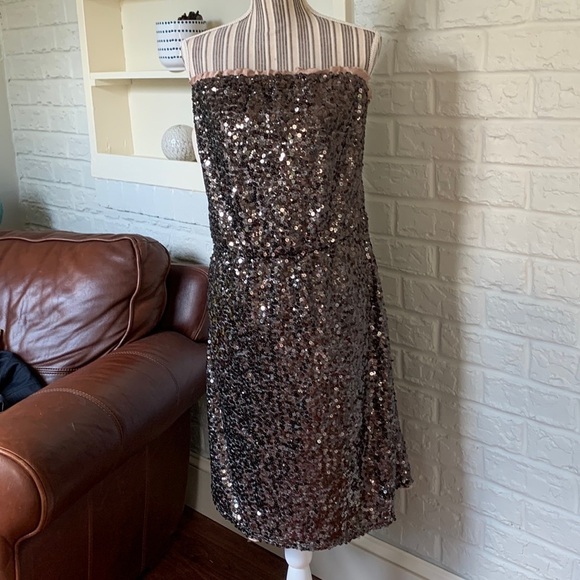 Dkny Pewter Sequin Strapless Elastic Waist Size 20W Dress - Picture 1 of 5